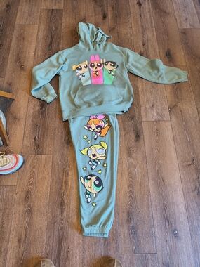Girls Green Powerpuff Jogger Pants - Graphic Track Pants